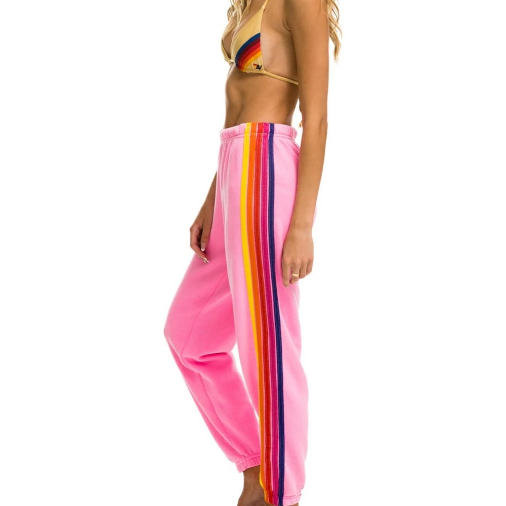 Aviator Nation Pink Joggers with Rainbow Stripe